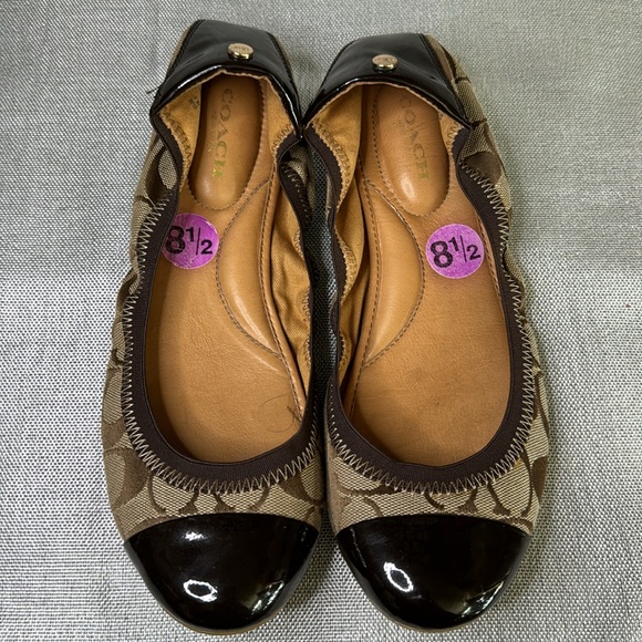 COACH WOMENS FLAT SHOES CANVAS TAN/KHAKI COLOR SIZE 81/2 USED. - Picture 8 of 8